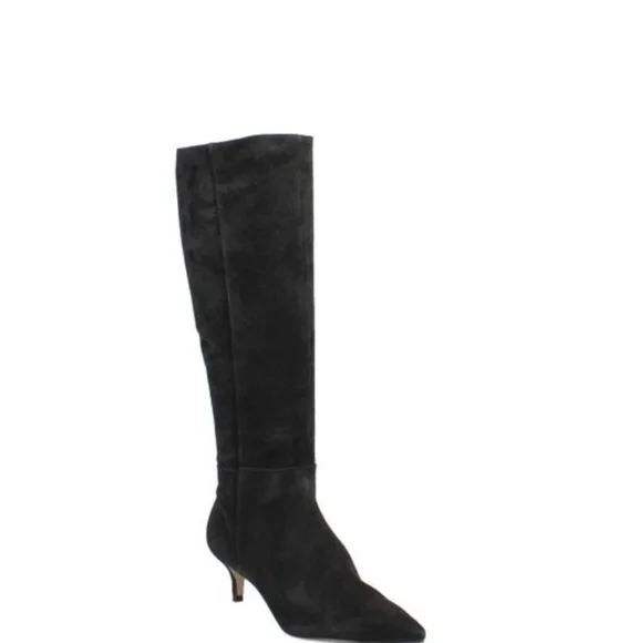 Schultz sz 5 black kitten heel suede/ leather knee boot.